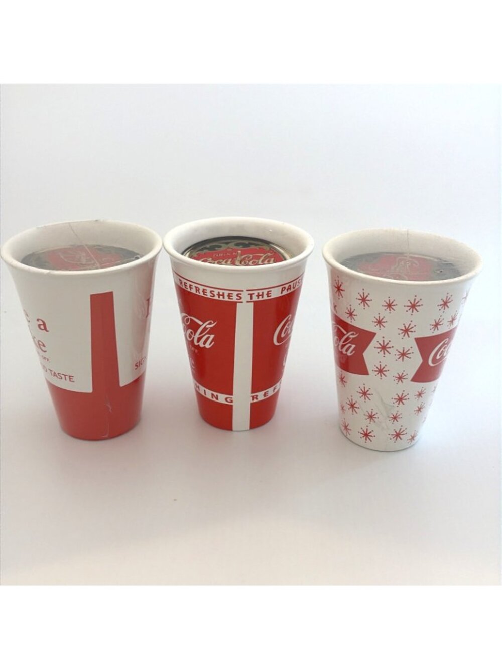Vintage Coca-Cola Ceramic Candle Cups Lot of 3 Different Designs 4" Tall - Picture 5 of 10